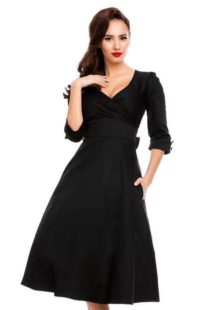 Katherine Long Sleeve 50s Style Swing Dress in All Black
