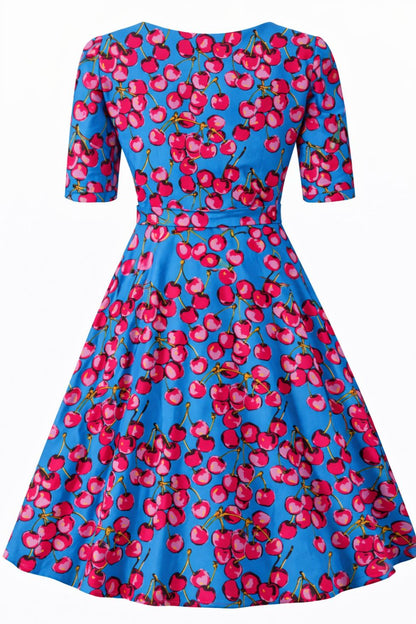 Matilda Summer Cherry Wrap Dress In Blue