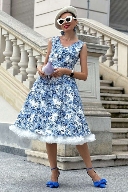May White Crossover Bust Dress In Big Ben Print
