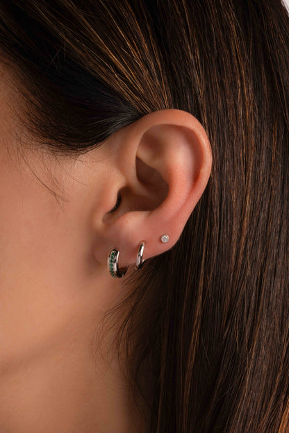 Stripe Emerald Huggie Earrings