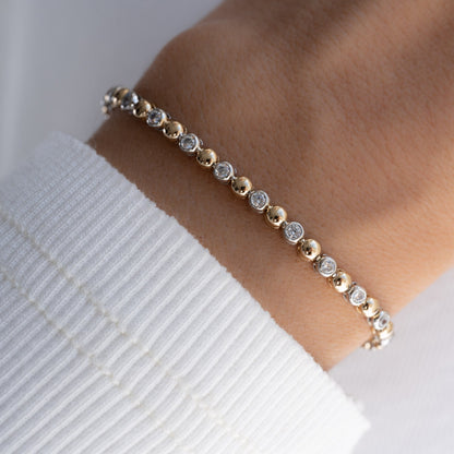 Mixed Metal Bead & Bezel Tennis Bracelet