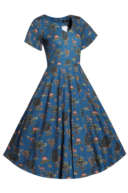 Palma Navy Deer Short Sleeved Dress