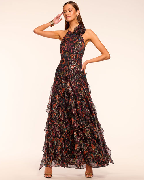 Idella Ruffle Halter Gown