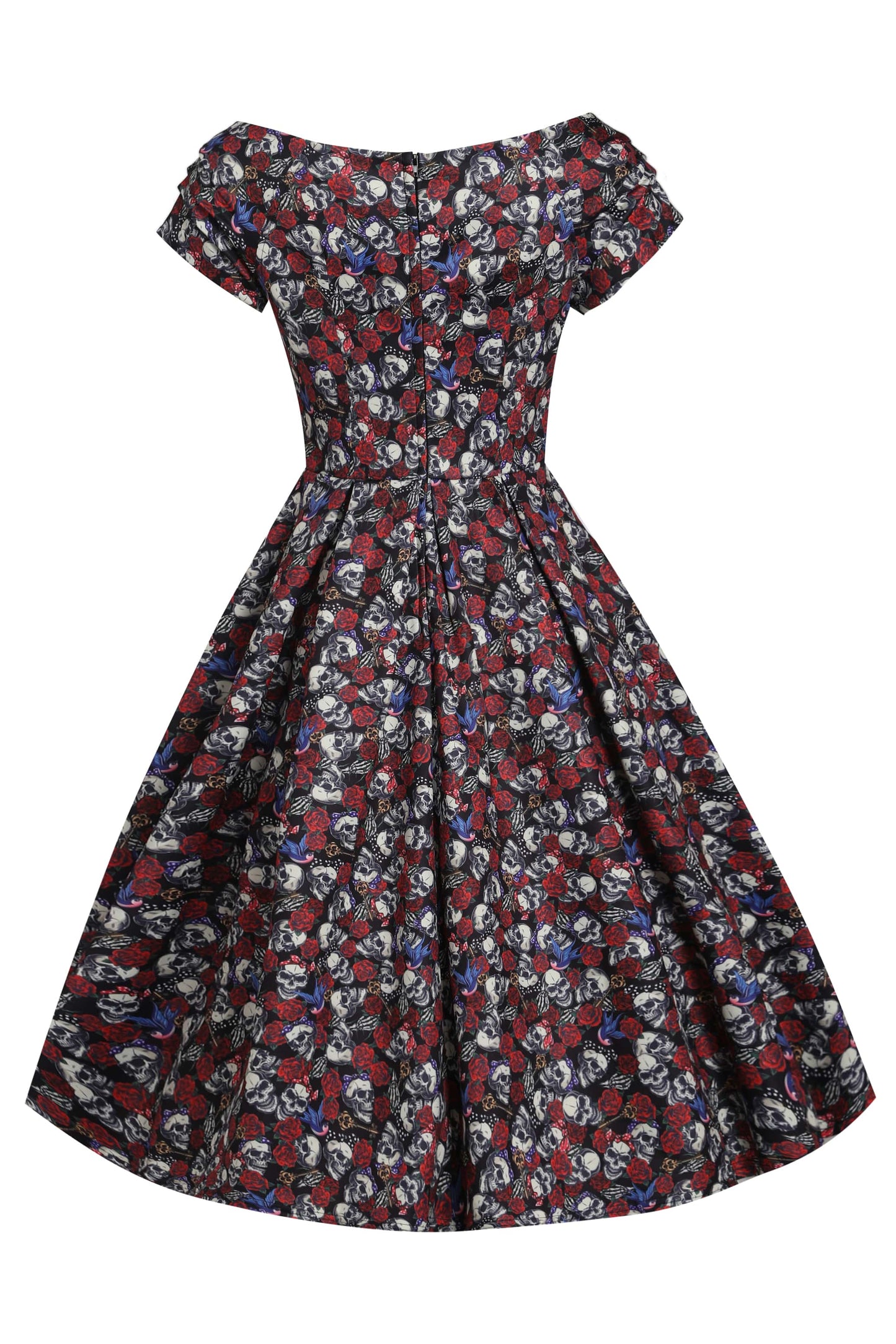 Lily Off Shoulder 50s Rockabilly Skull Dress