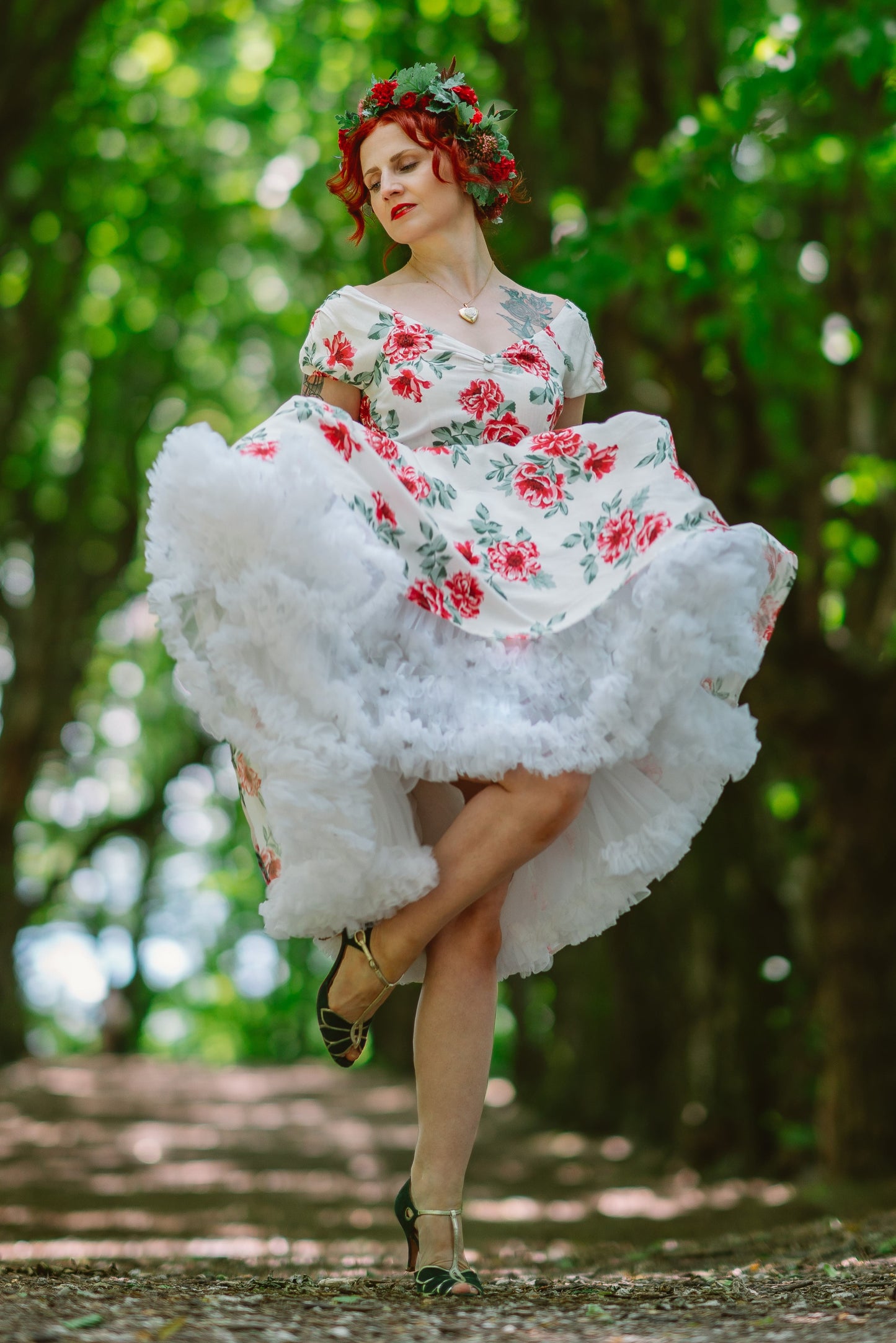 Lily Off Shoulder Floral Swing Dress In White