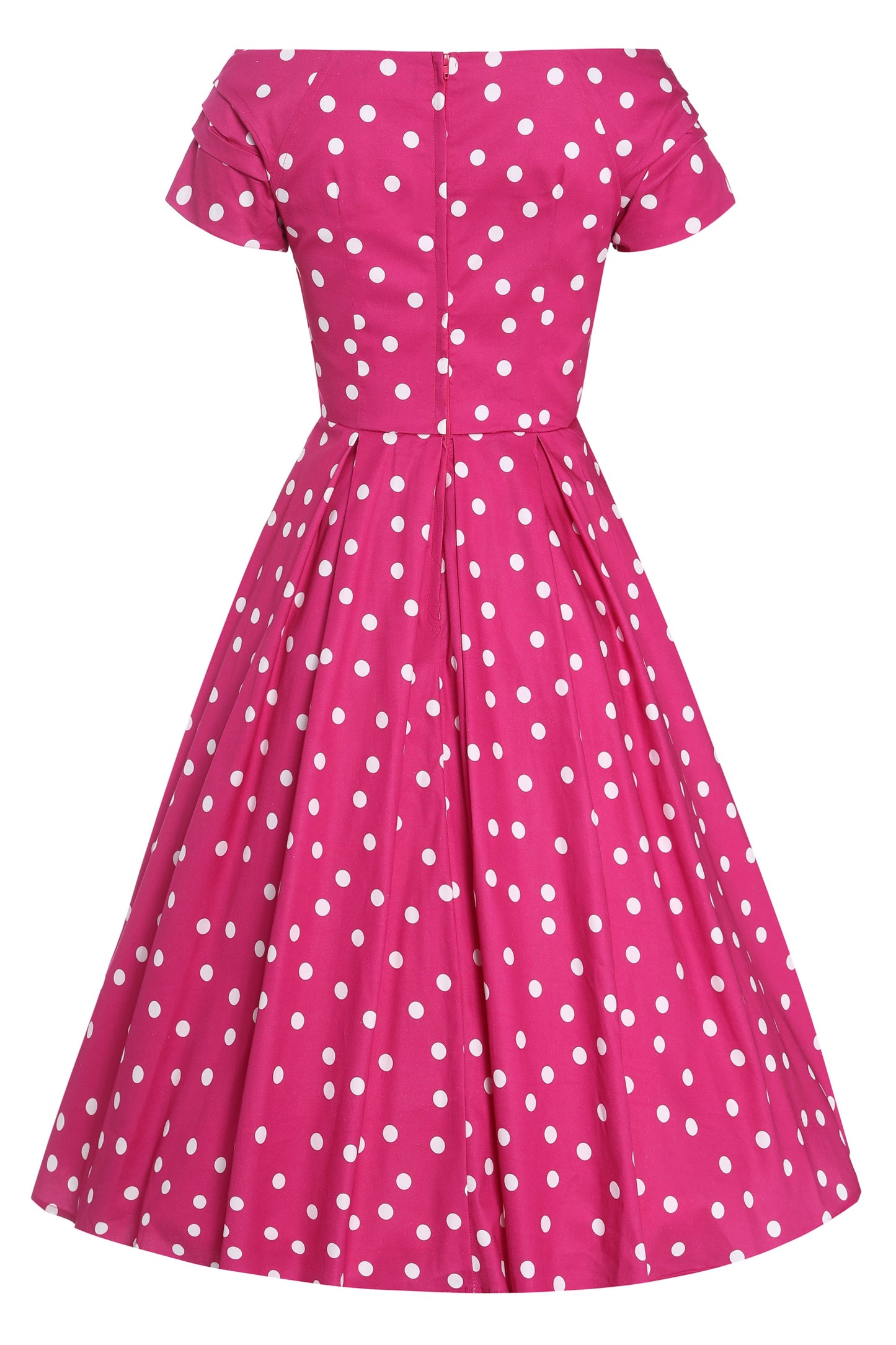 Lily Off-Shoulder Polka Dot Evening Dress in Hot Pink/White