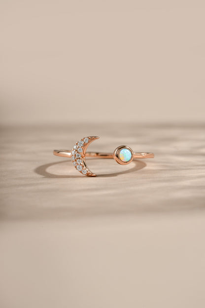 Opal & CZ Moon Ring