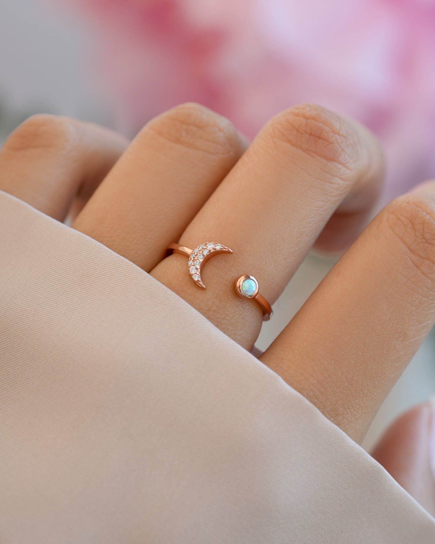 Opal & CZ Moon Ring