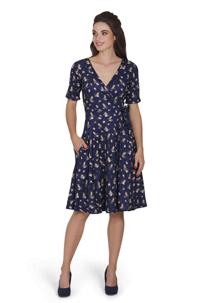 Matilda Oxford Blue Owl Wrap Dress