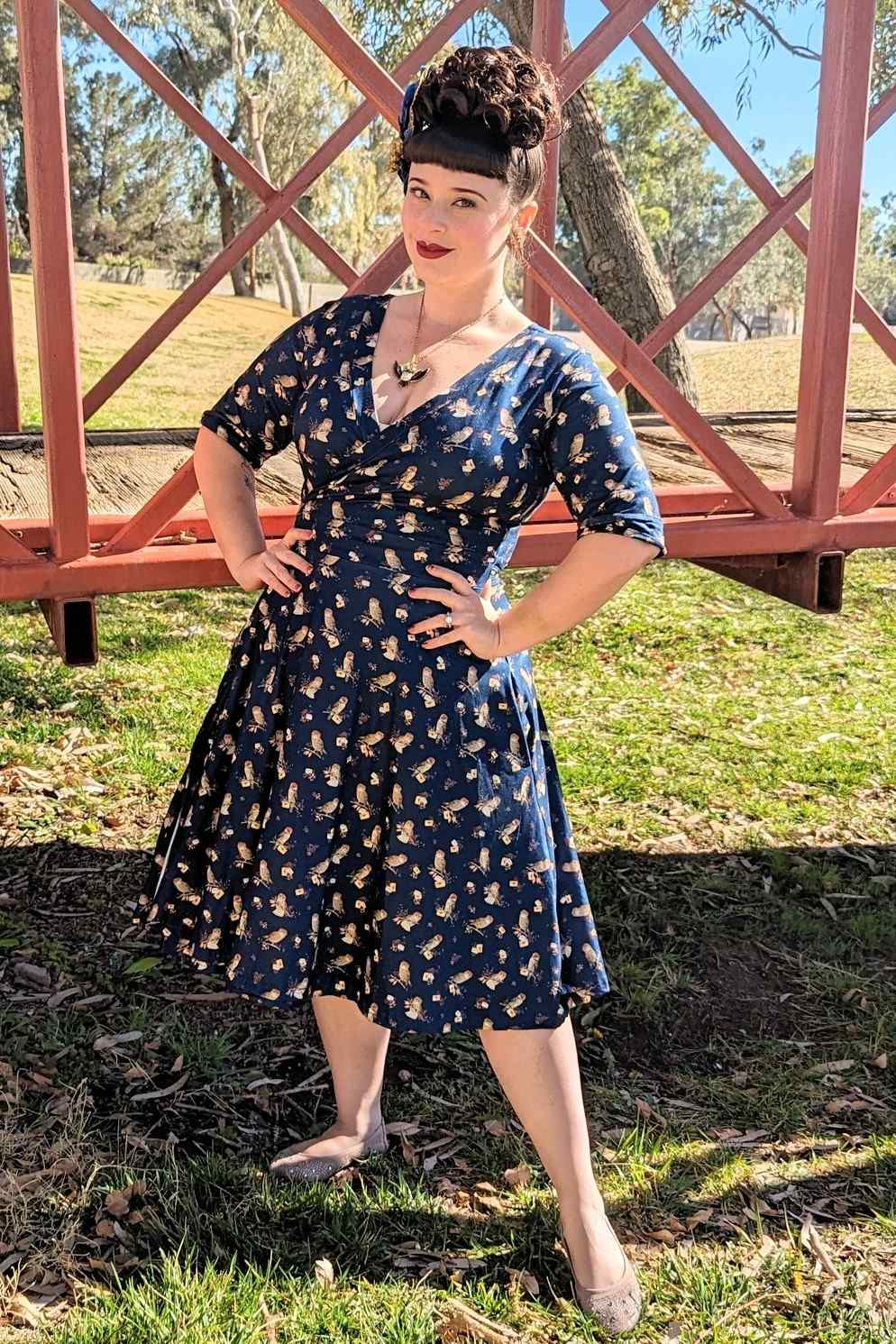 Matilda Oxford Blue Owl Wrap Dress