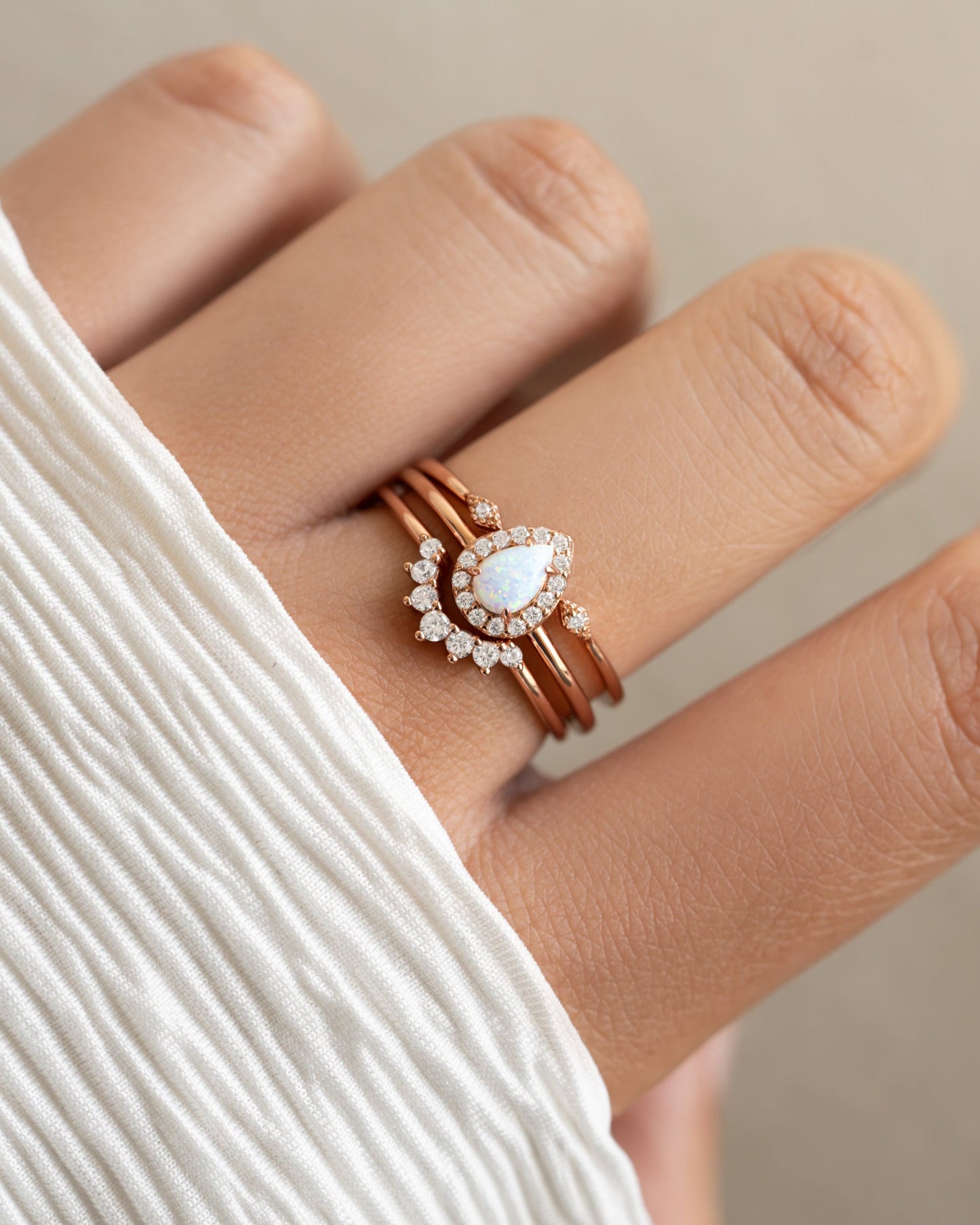 Pear Opal Ring Set