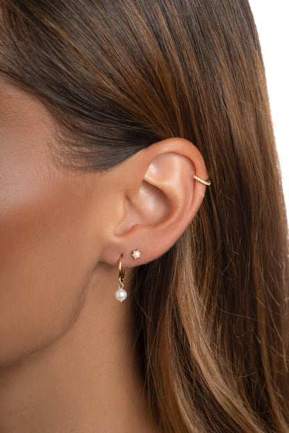 Dainty Pearl Charm Hoops