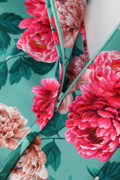 Lily Pink Peony Off Shoulder Dress In Mint Green