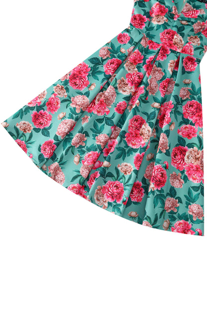 Lily Pink Peony Off Shoulder Dress In Mint Green