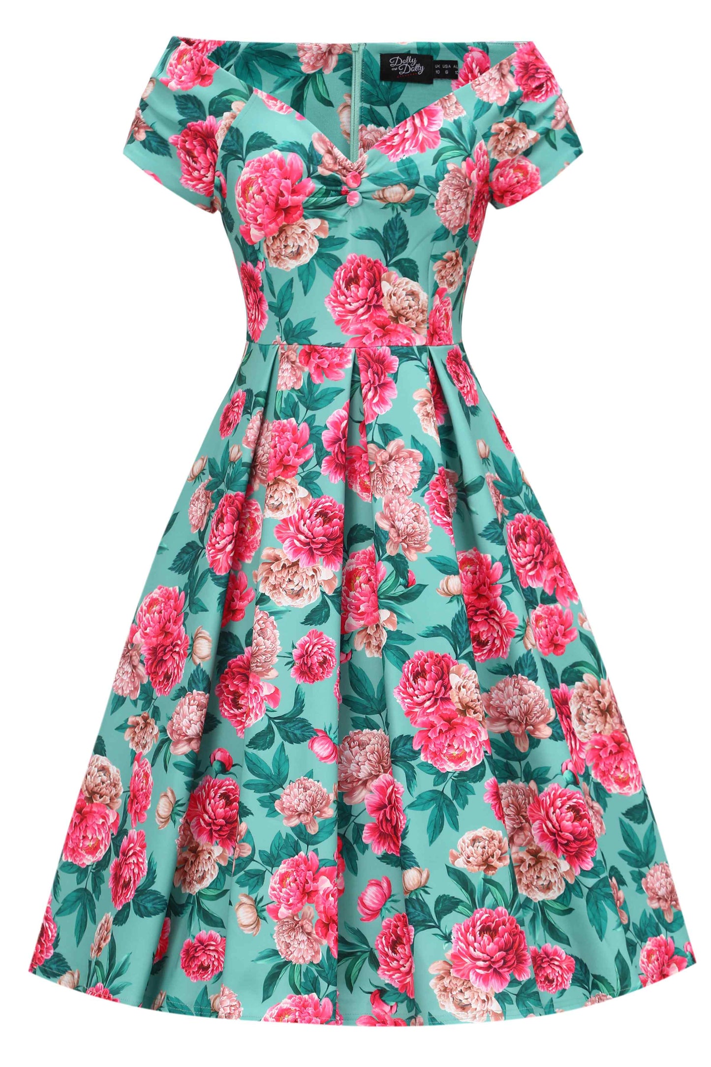 Lily Pink Peony Off Shoulder Dress In Mint Green