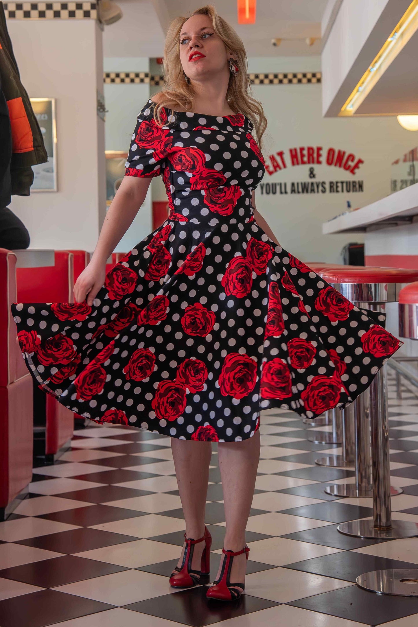 Darlene Polka & Roses Swing Dress