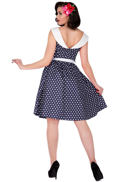 Cindy Polka Dot Vintage Dress in Navy Blue