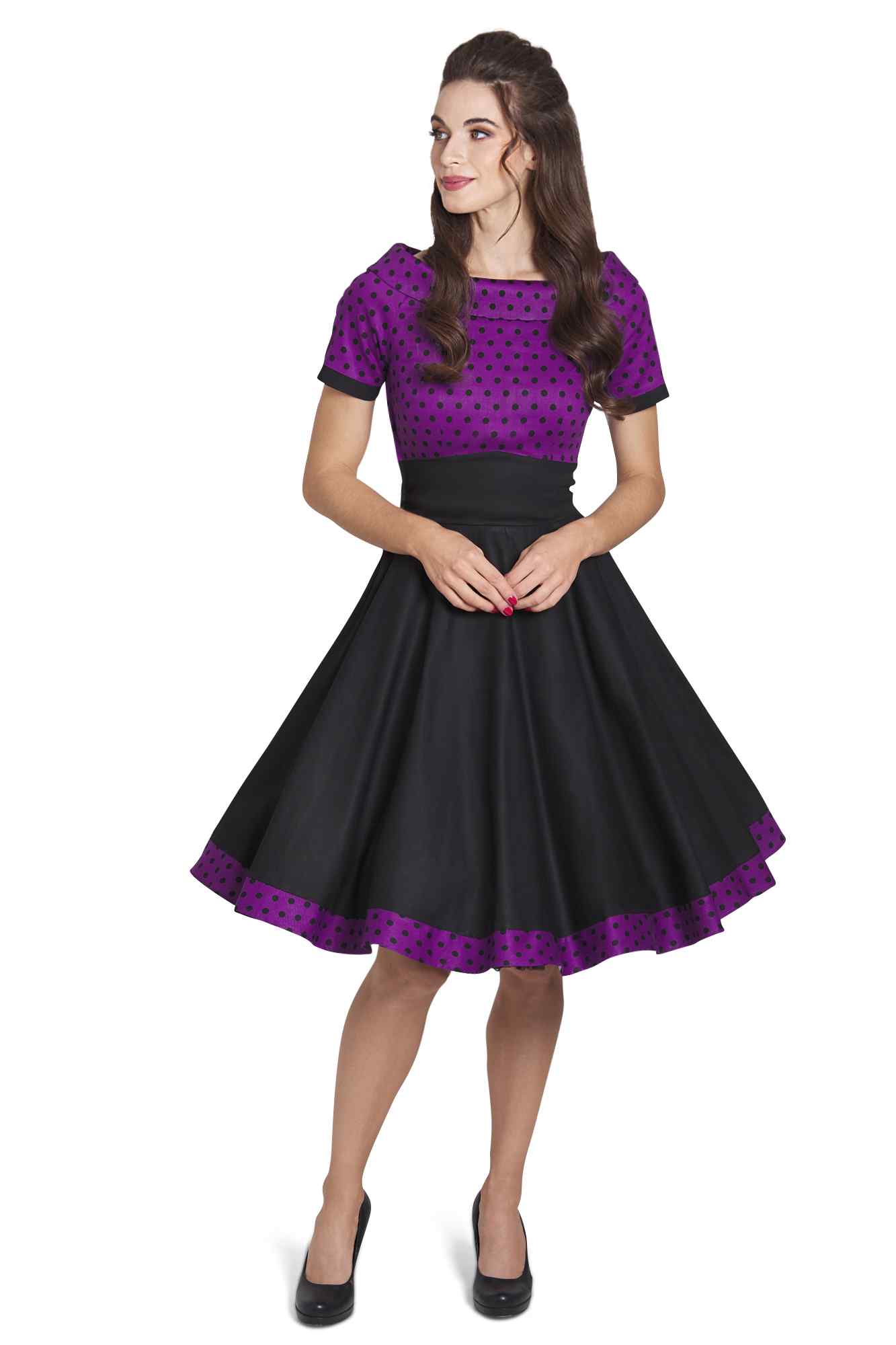 Darlene Purple & Black Polka Dot Circle Dress