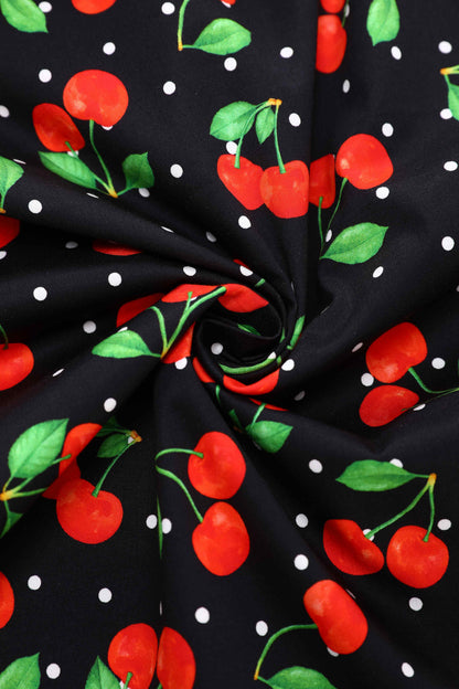 Daisy Red Cherry Halter Dress In Black