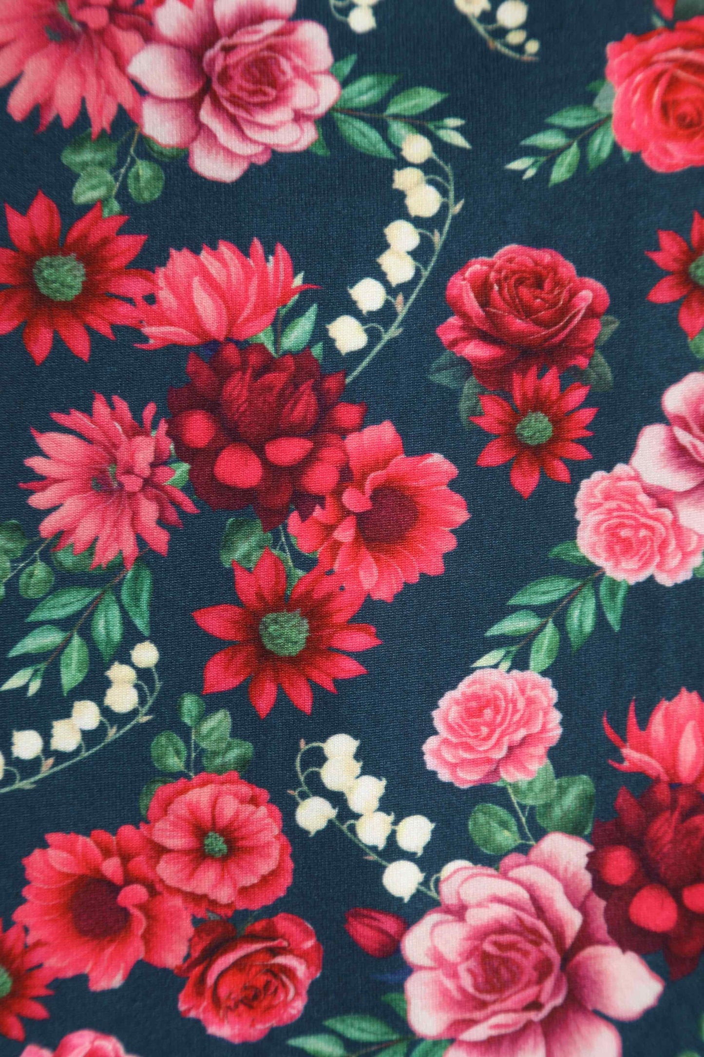Julia Red Floral Midi Dress In Petrol Blue