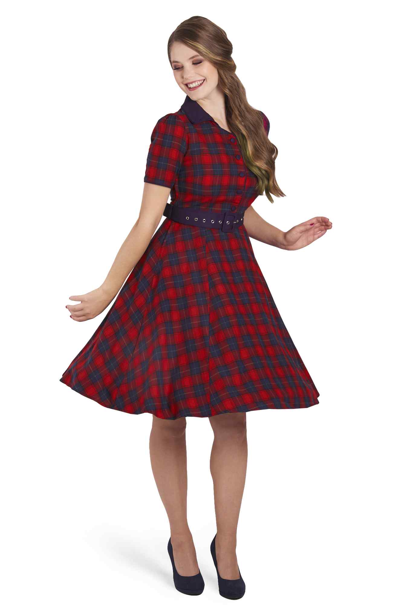 Penelope Red Tartan Shirt Dress