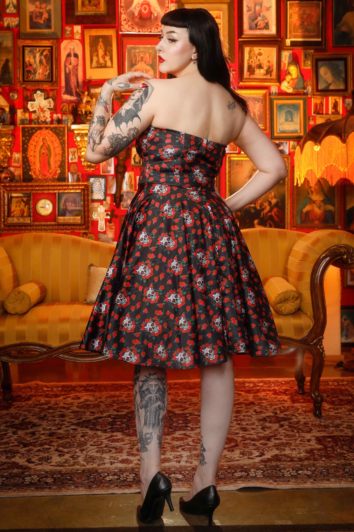 Melissa Rockabilly Dress with Skulls And Roses