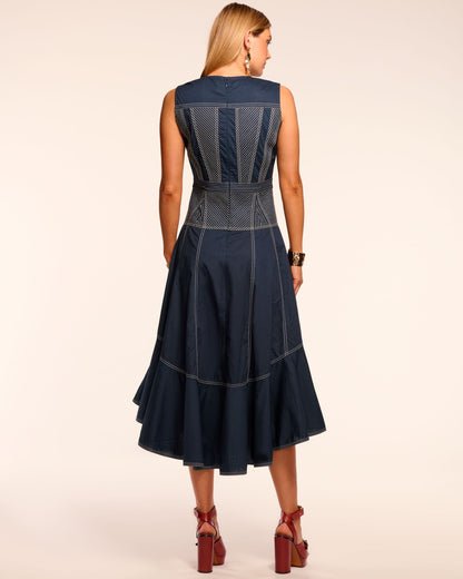 Grega Cotton Poplin V-Neck Midi Dress