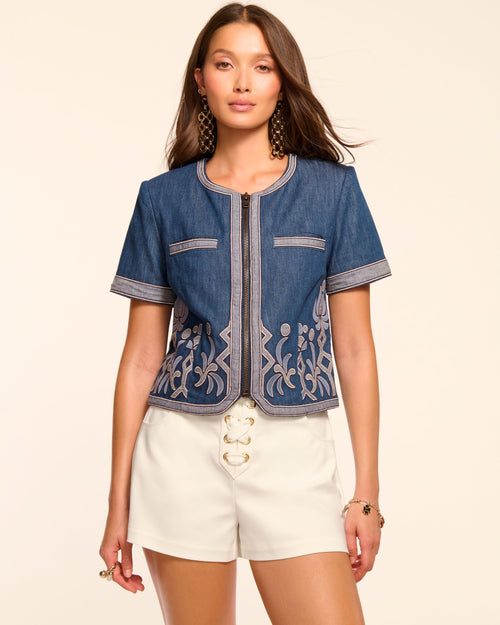 Nicko Denim Embroidered Short Sleeve Jacket