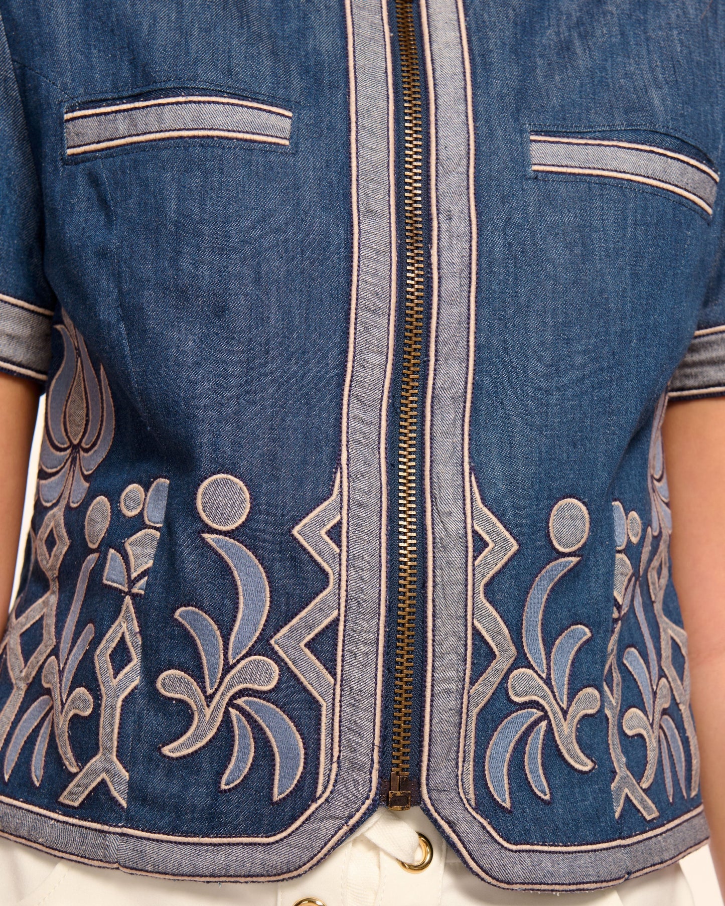 Nicko Denim Embroidered Short Sleeve Jacket
