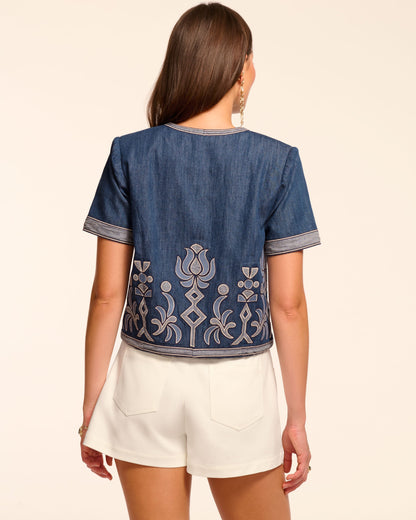 Nicko Denim Embroidered Short Sleeve Jacket