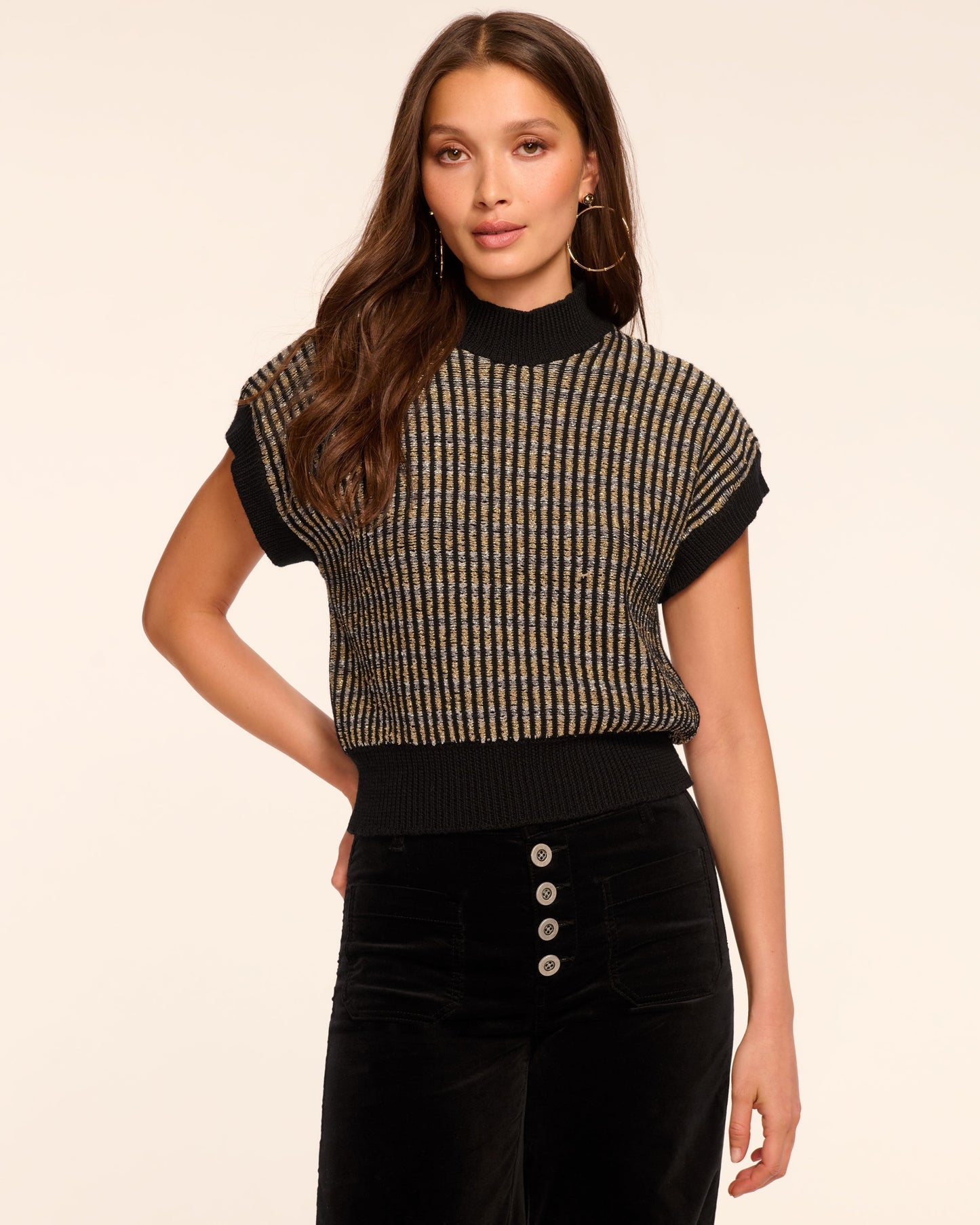 Hannah Wool Blend Metallic Short Sleeve Sweater