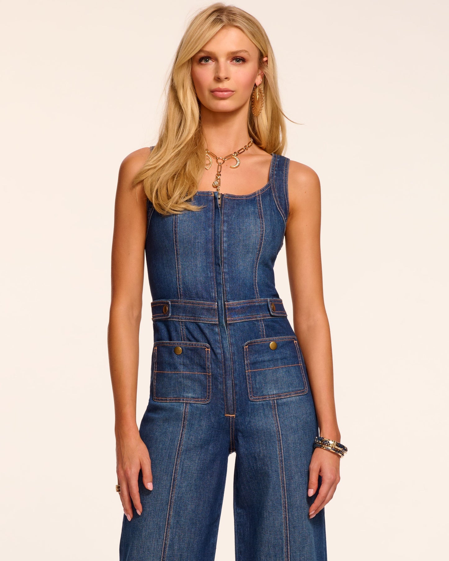 Janet Cropped Wide Leg Denim Jumpsuit
