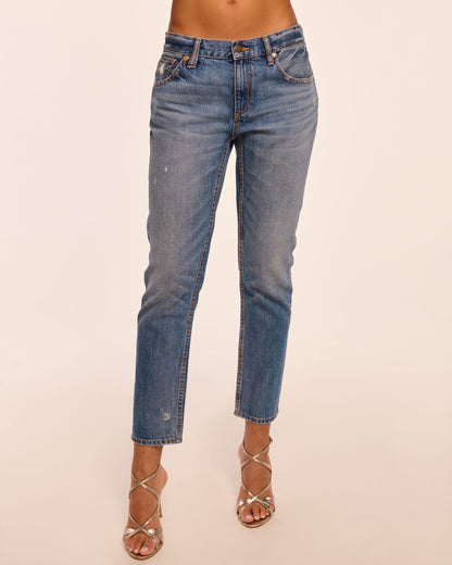 Milla Distressed Low-Rise Tapered Jean