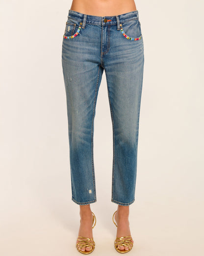 Milla Stitched Low-Rise Tapered Jean