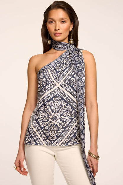 Lowell Printed One-Shoulder Top