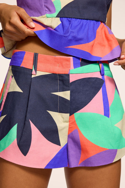 Iris Printed Linen Mini Short