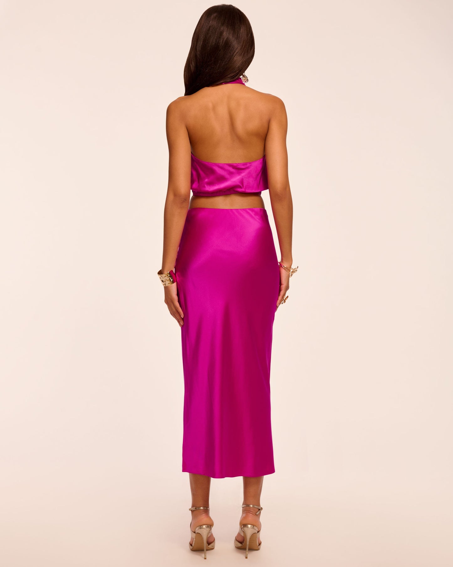 Krisia Silk Slip Midi Skirt | FIESTA PINK