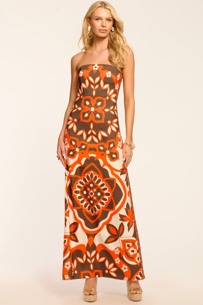 Naila Printed Strapless Maxi Dress