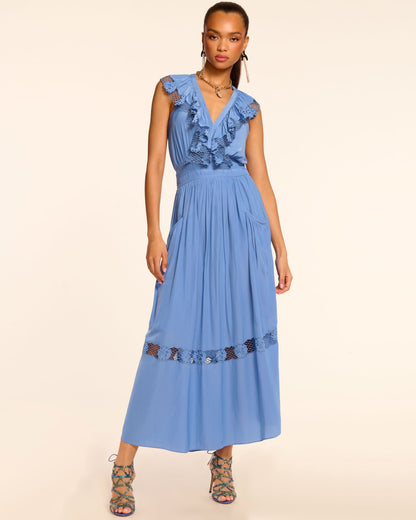 Laila V-Neck Smocked Embroidered Maxi Dress