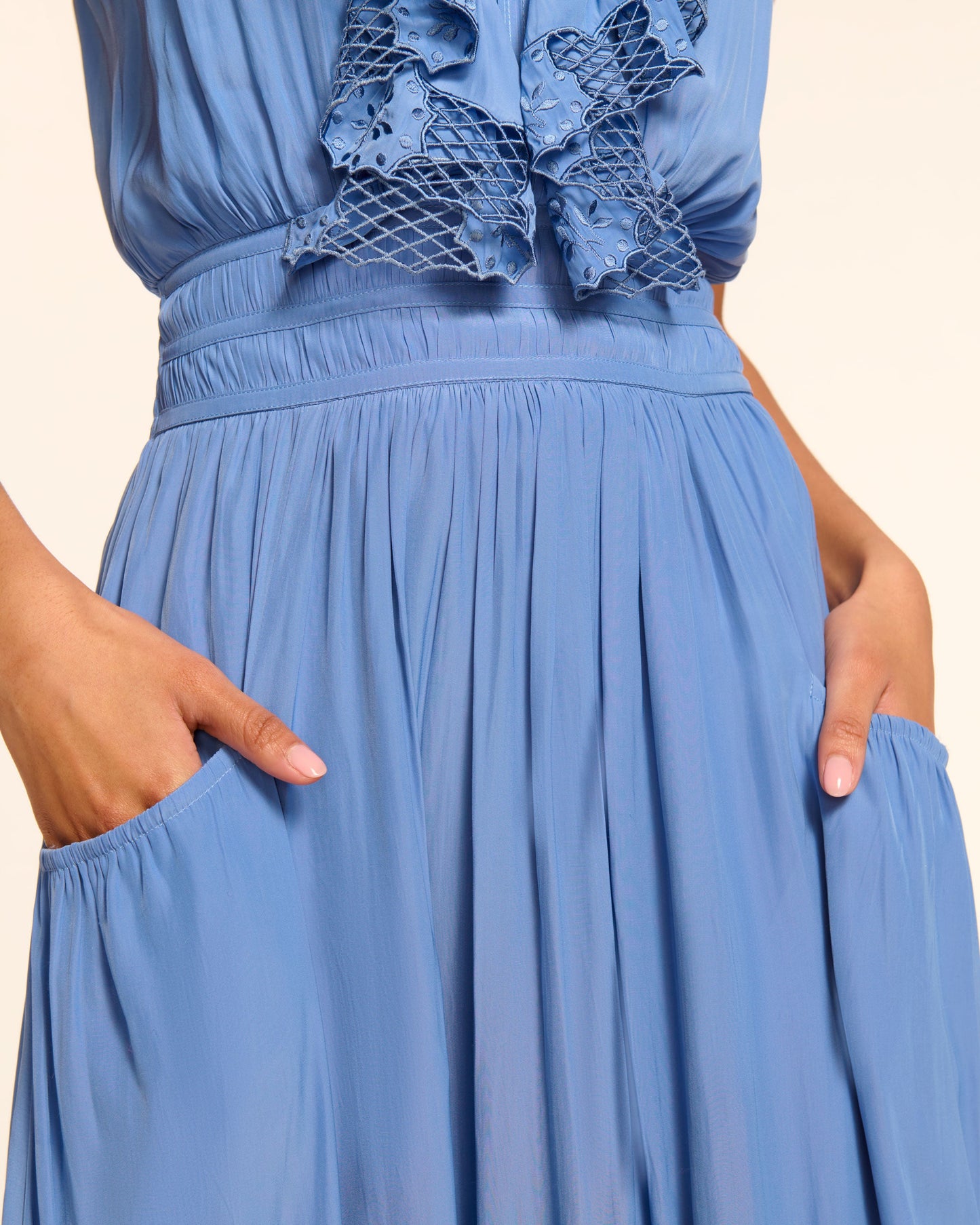 Laila V-Neck Smocked Embroidered Maxi Dress