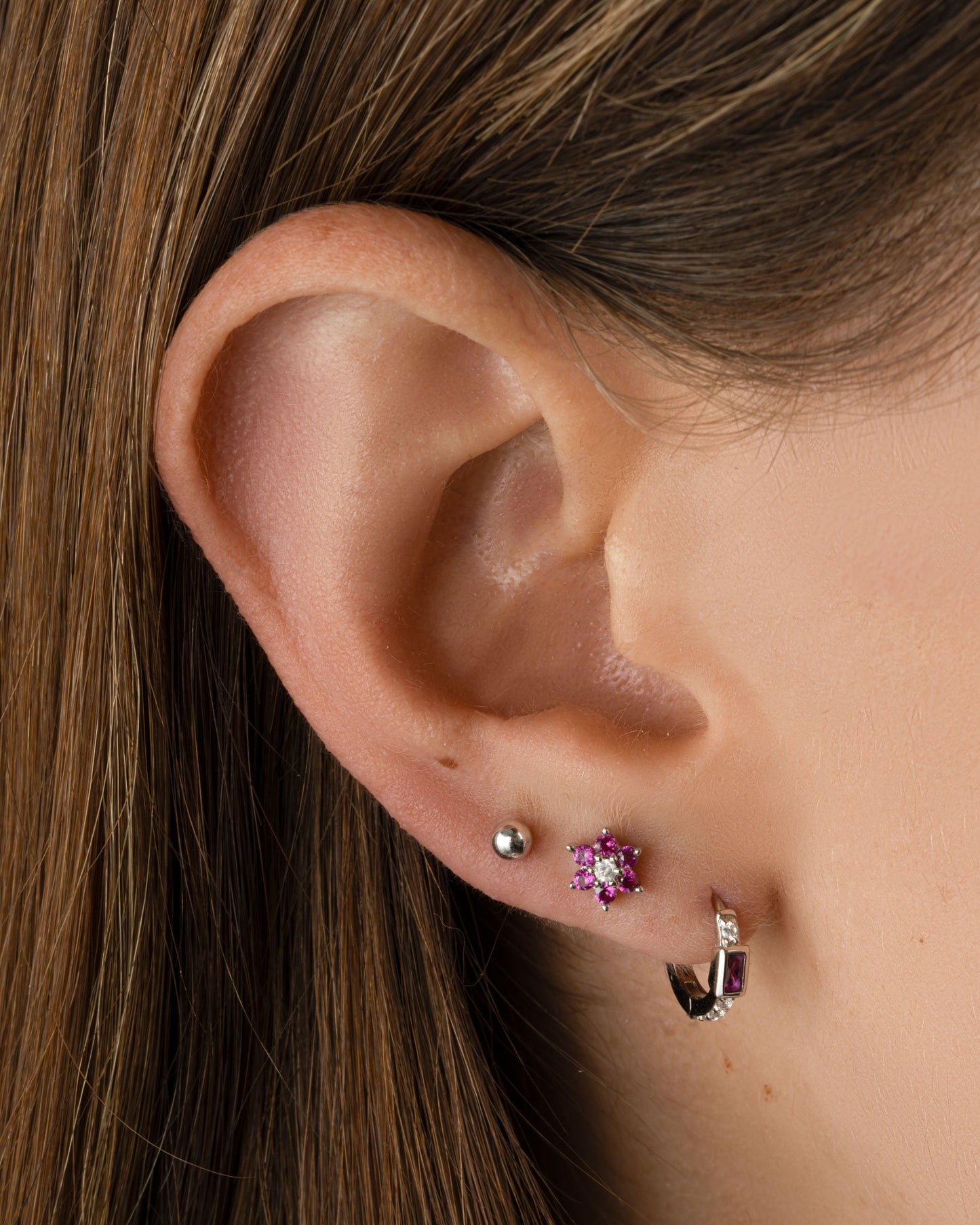 Ruby Baguette Huggie Earrings