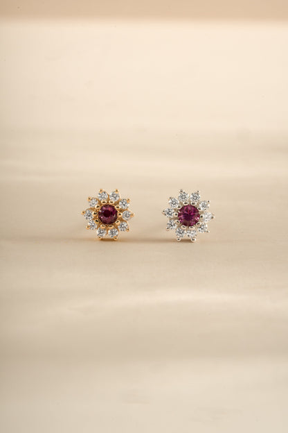 Ruby Dainty Flower Studs