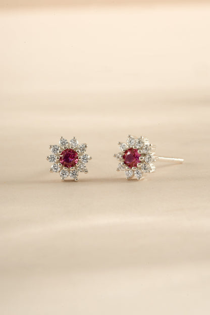 Ruby Dainty Flower Studs