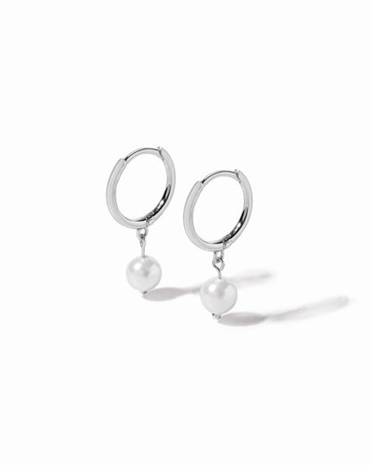 Dainty Pearl Charm Hoops