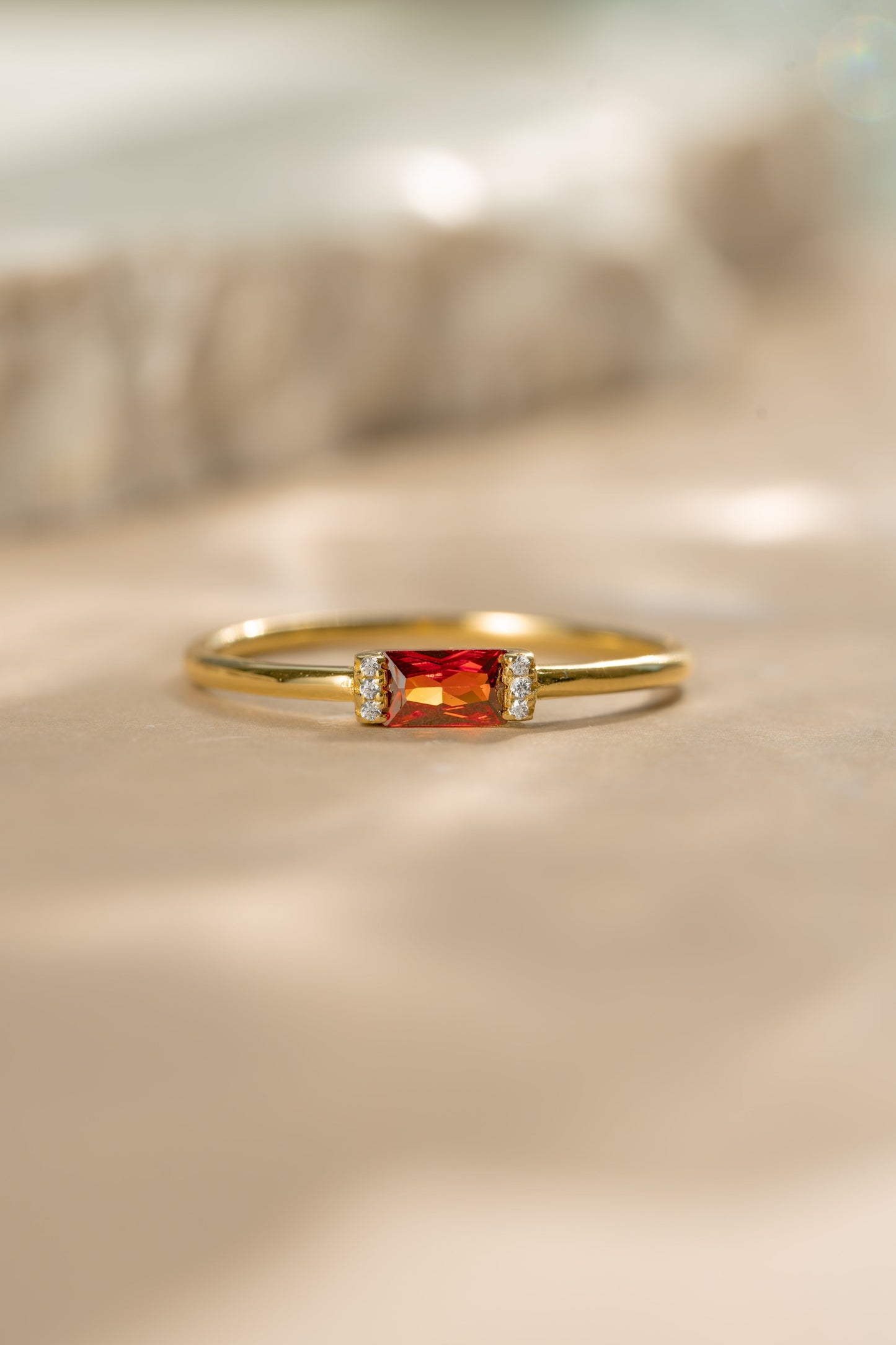 Garnet Simple Baguette Ring