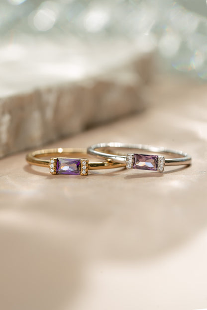 Amethyst Simple Baguette Ring