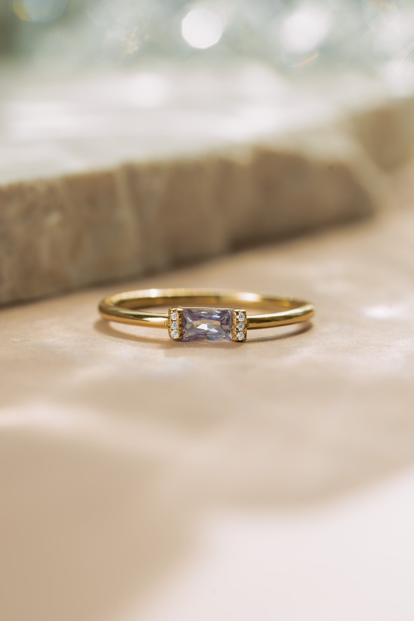 Light Amethyst Simple Baguette Ring