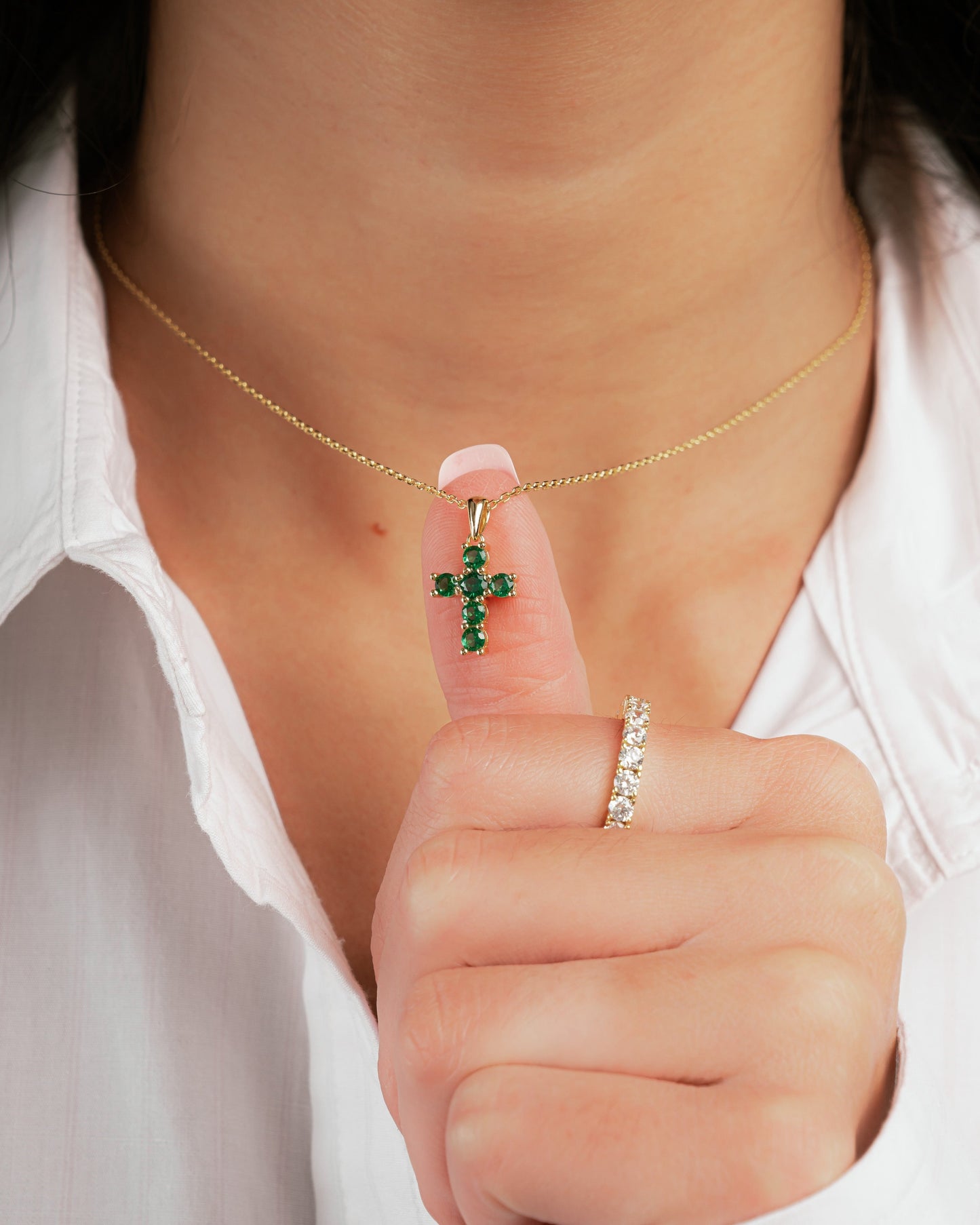 Emerald Cross Necklace