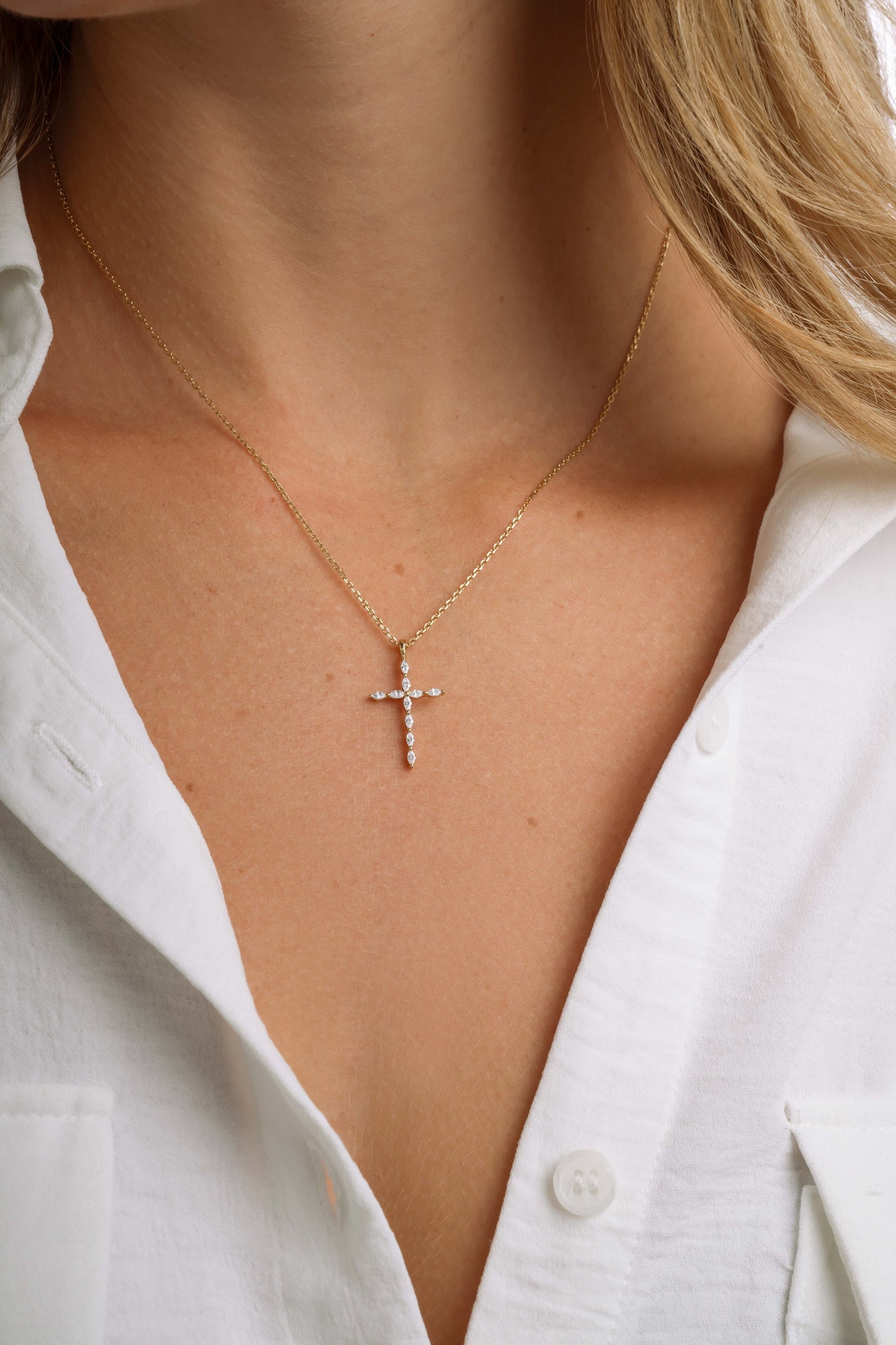 Marquise Cut Cross Necklace
