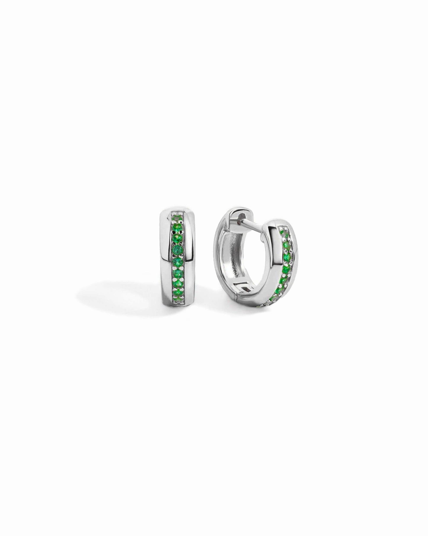 Stripe Emerald Huggie Earrings
